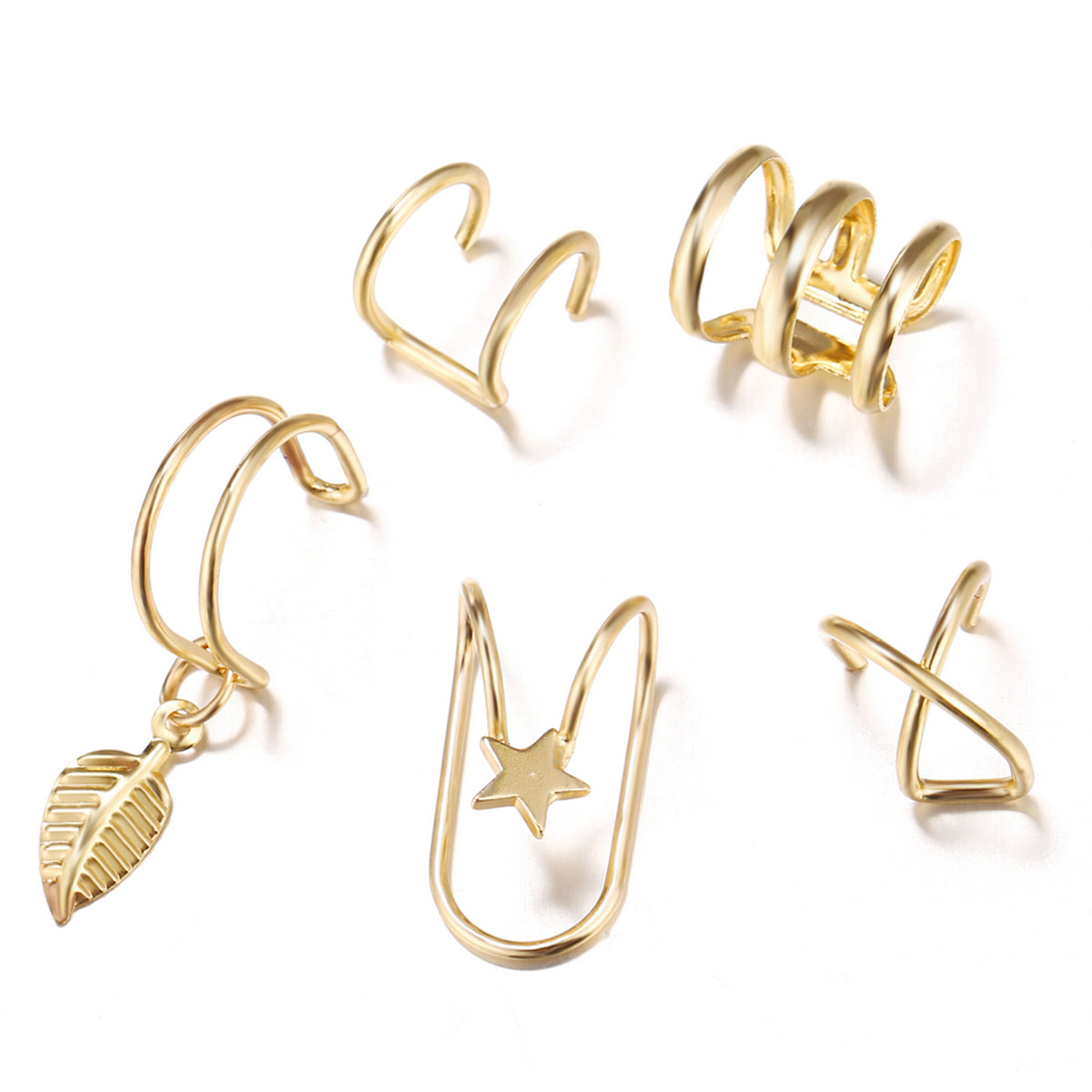 18K Gold-Plated Star Leaf Ear Cuff Set