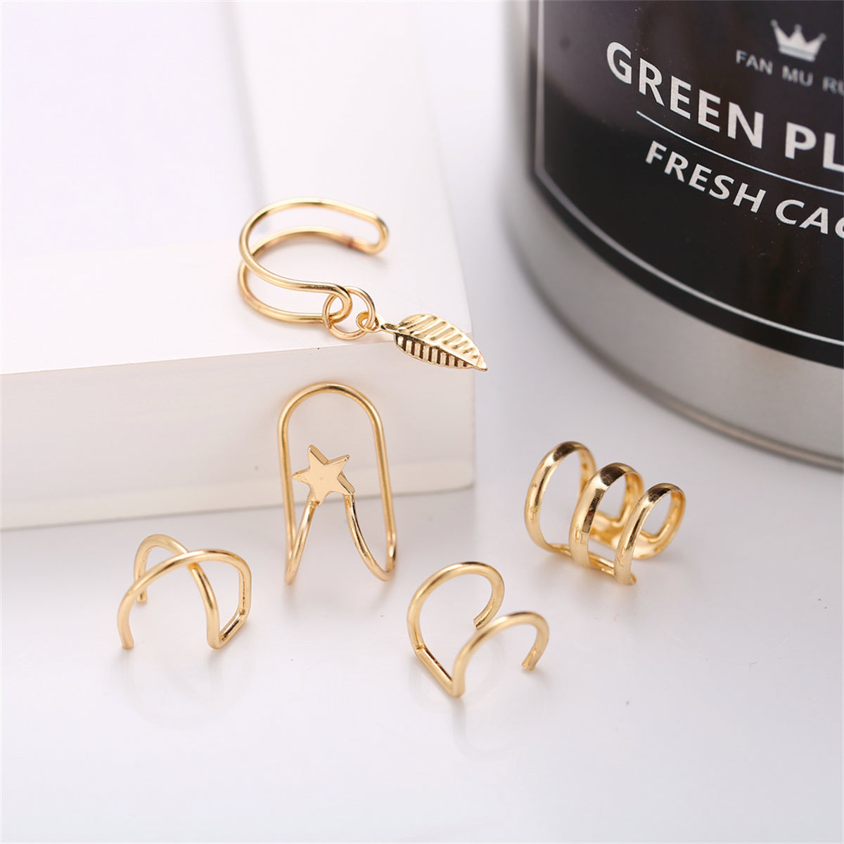 18K Gold-Plated Star Leaf Ear Cuff Set