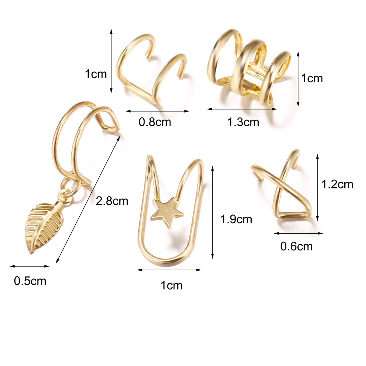 18K Gold-Plated Star Leaf Ear Cuff Set