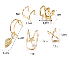 18K Gold-Plated Star Leaf Ear Cuff Set