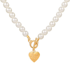 Pearl & 18K Gold-Plated Rose Heart Locket Toggle Pendant Necklace