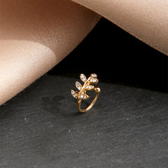 Cubic Zirconia & 18K Gold-Plated Leaves Ear Cuff