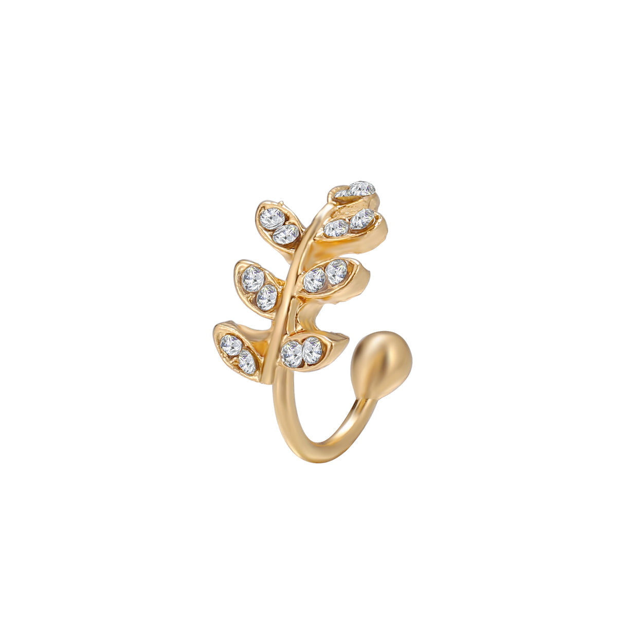 Cubic Zirconia & 18K Gold-Plated Leaves Ear Cuff