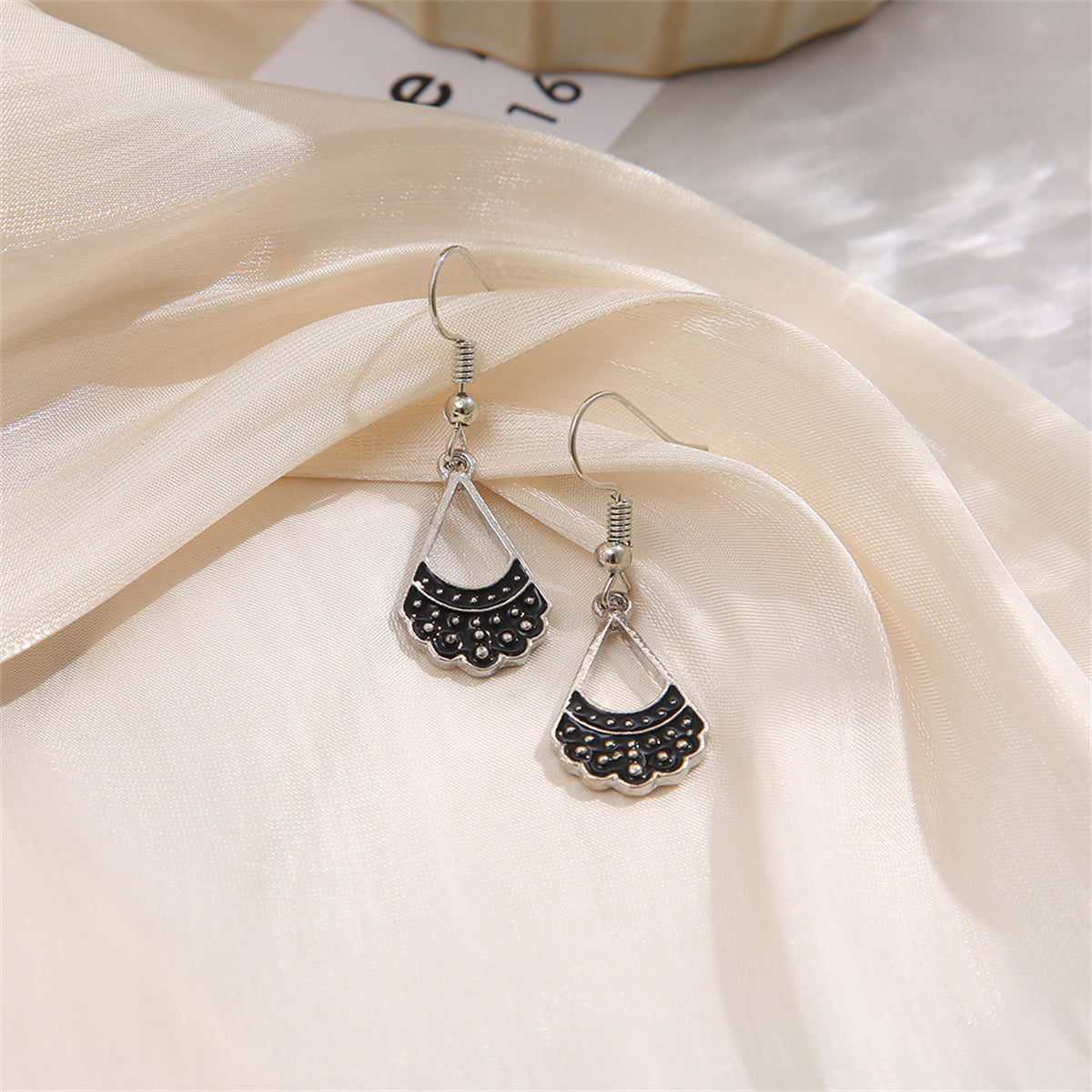 Black & Silver-Plated Dress Drop Earrings