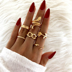 18K Gold-Plated Rose Snake Ring Set