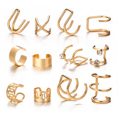 Cubic Zirconia & 18K Gold-Plated Layered Ear Cuff Set