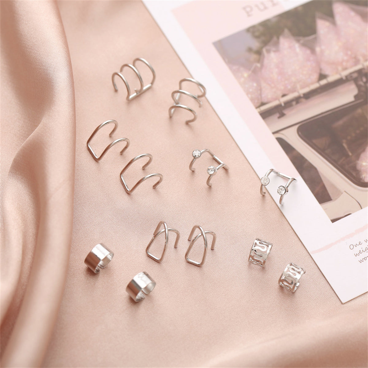 Cubic Zirconia & Silver-Plated Ear Cuff Set