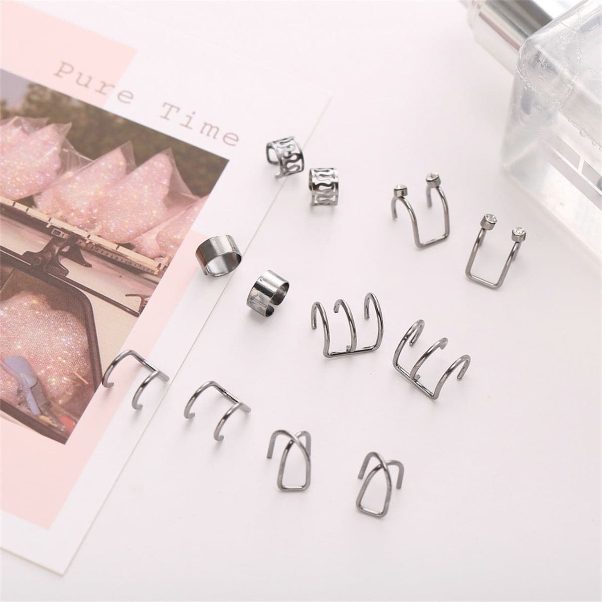 Cubic Zirconia & Black Ear Cuff Set