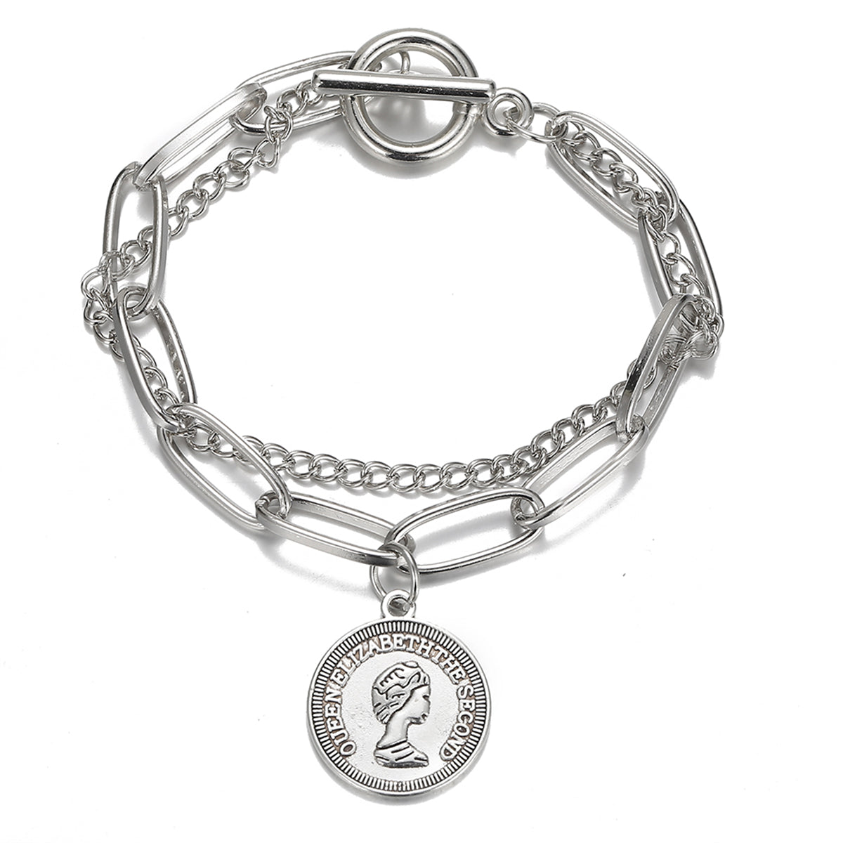 Silver-Plated Coin Layered Bracelet