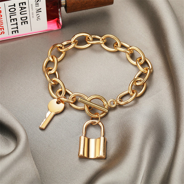 Gold Padlock and Keys Charm Bracelet