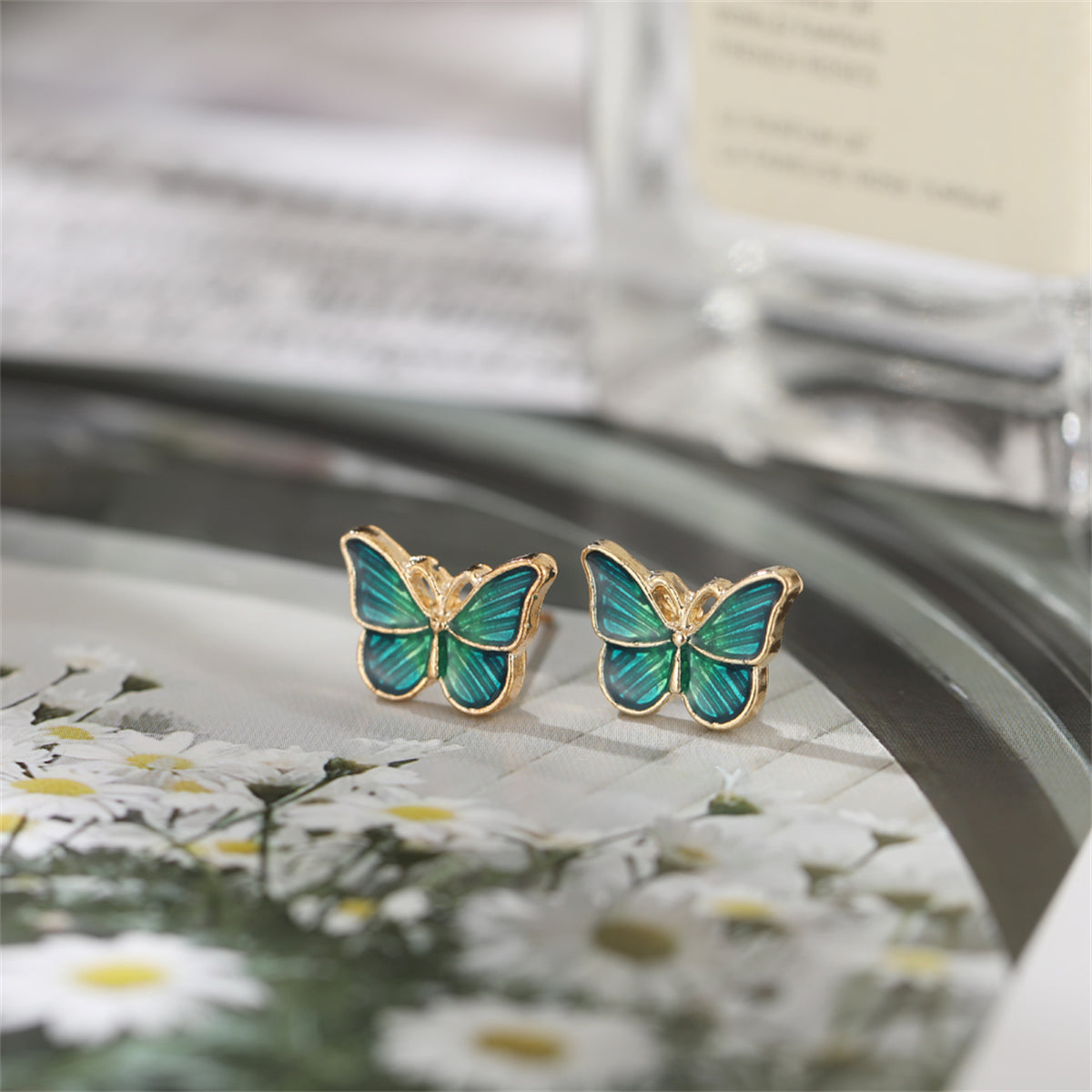 Green Acrylic & 18K Gold-Plated Stripe Butterfly Stud Earrings