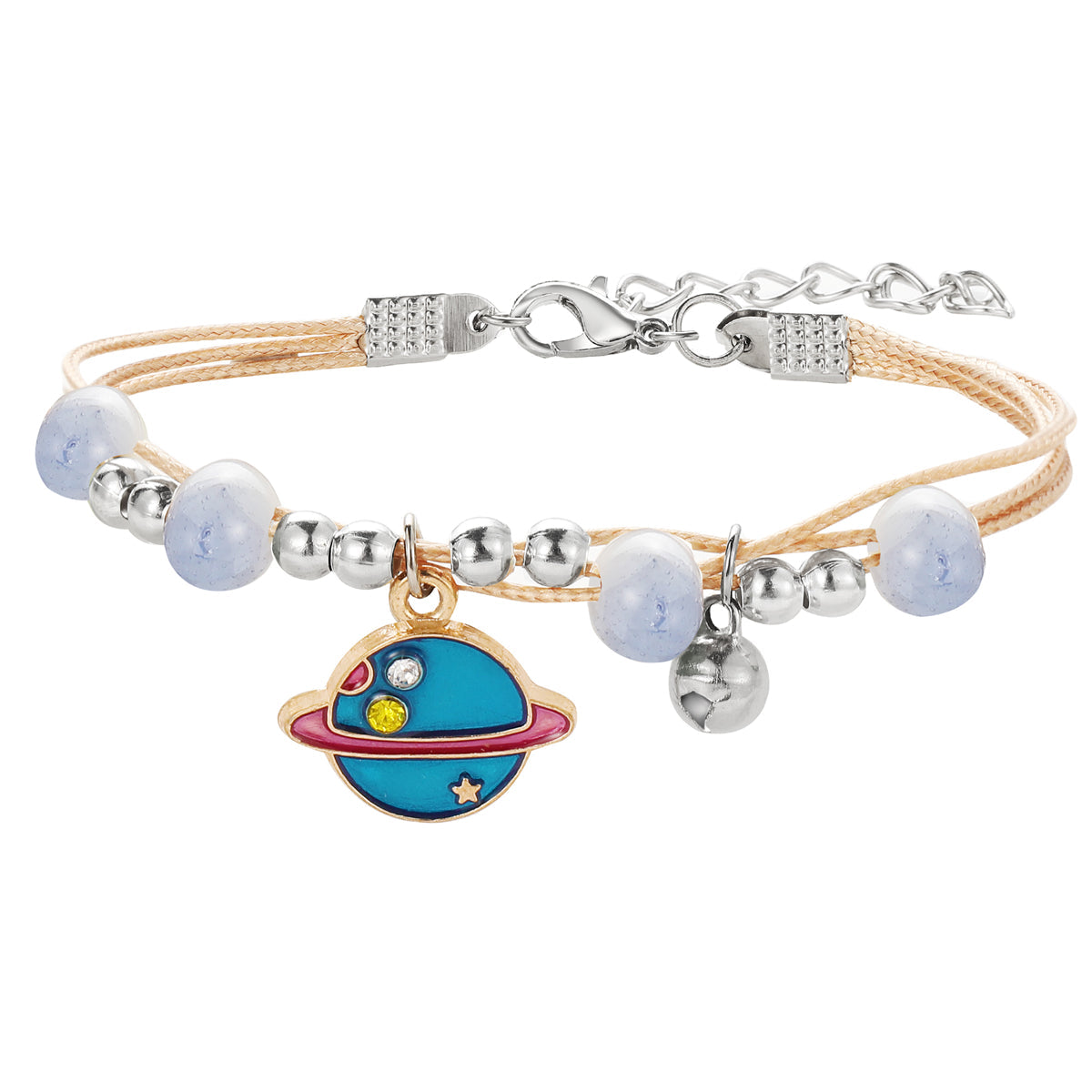 Cubic Zirconia & Blue Enamel Two-Tone Planet Layered Charm Bracelet