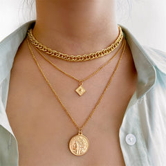 18K Gold-Plated Coin Pendant Necklace Set