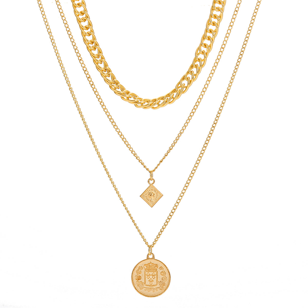 18K Gold-Plated Coin Pendant Necklace Set