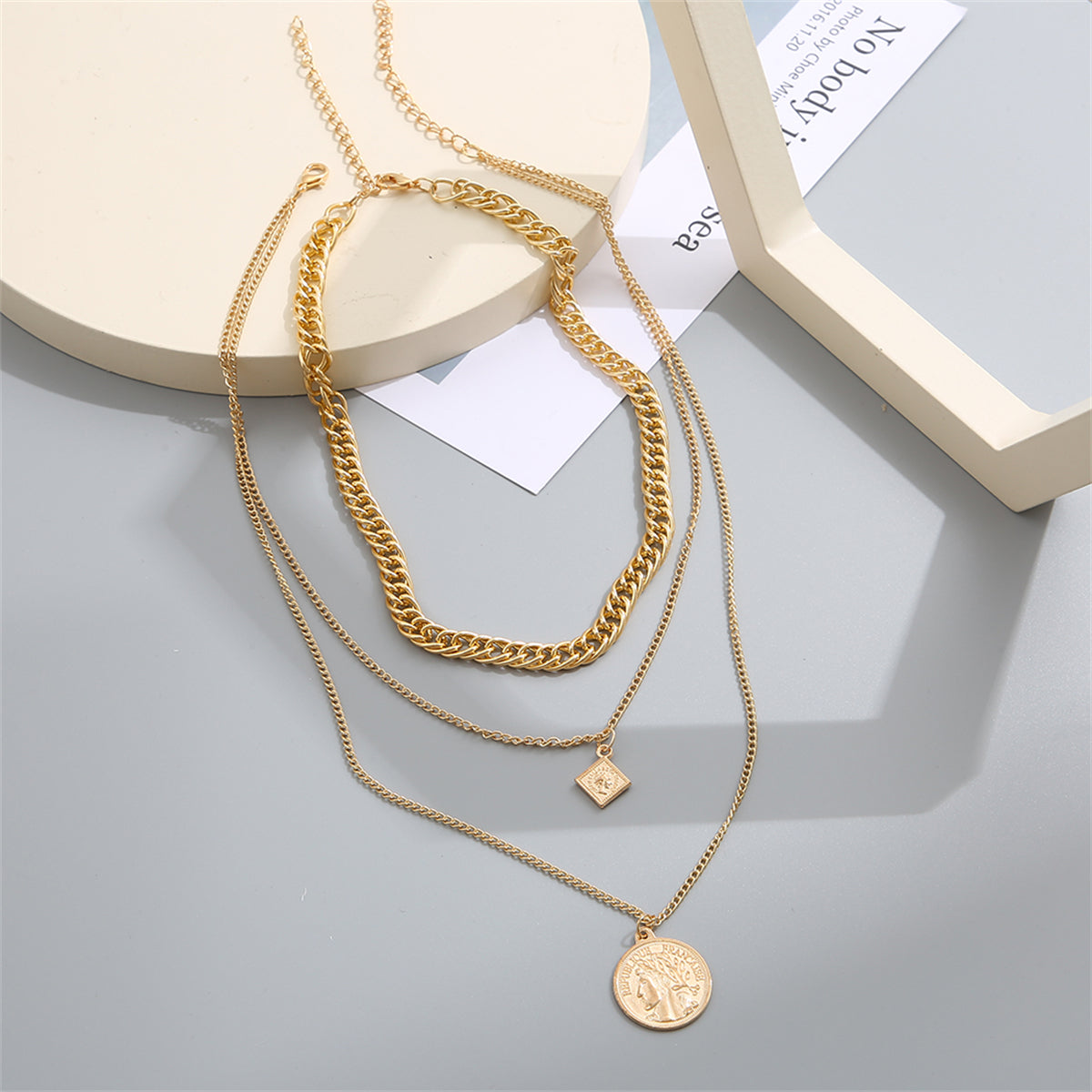 18K Gold-Plated Coin Pendant Necklace Set