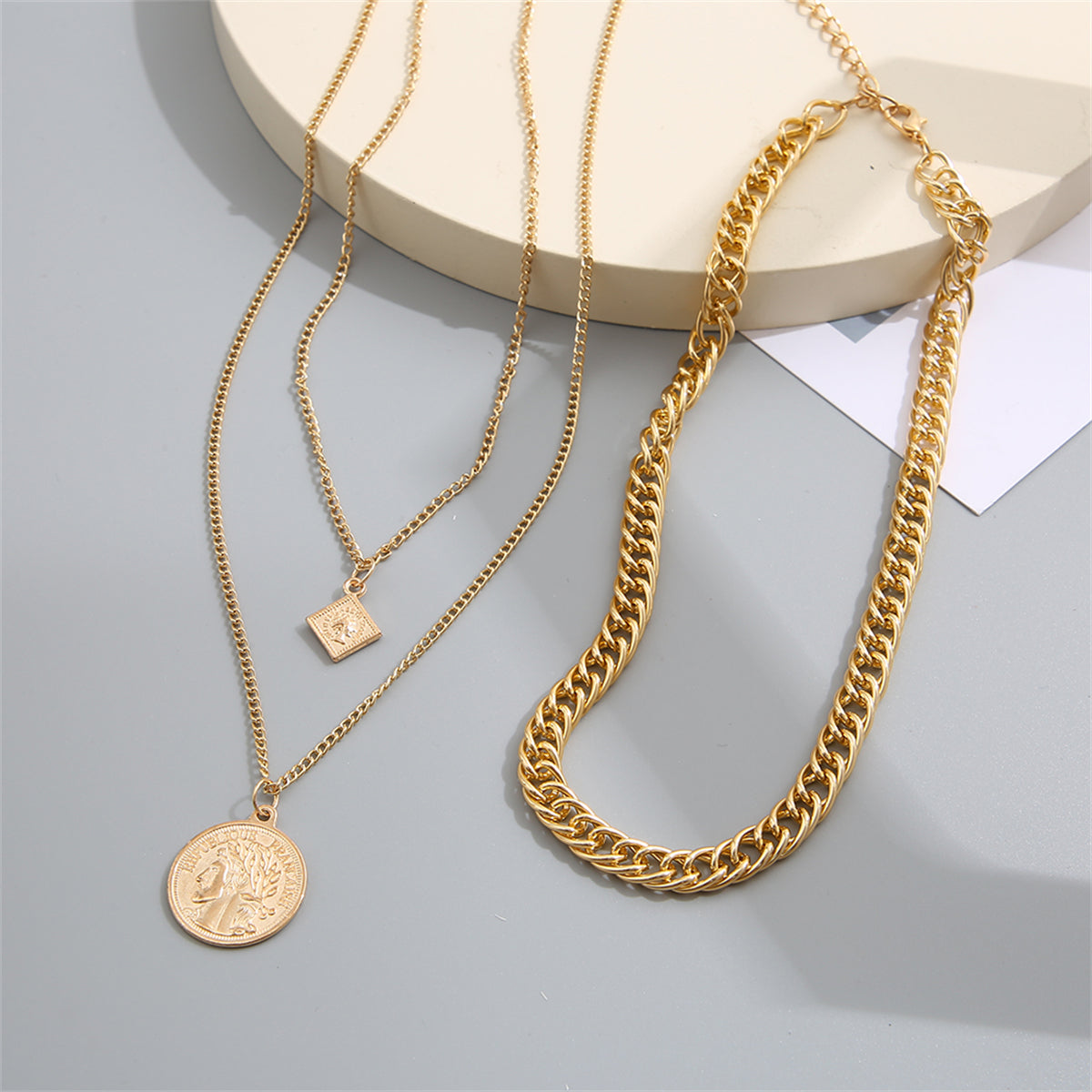 18K Gold-Plated Coin Pendant Necklace Set