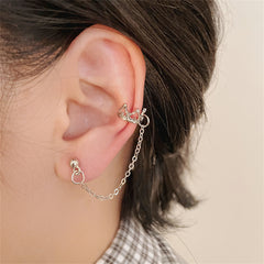 Silver-Plated Heart Crown Chain Ear Cuff