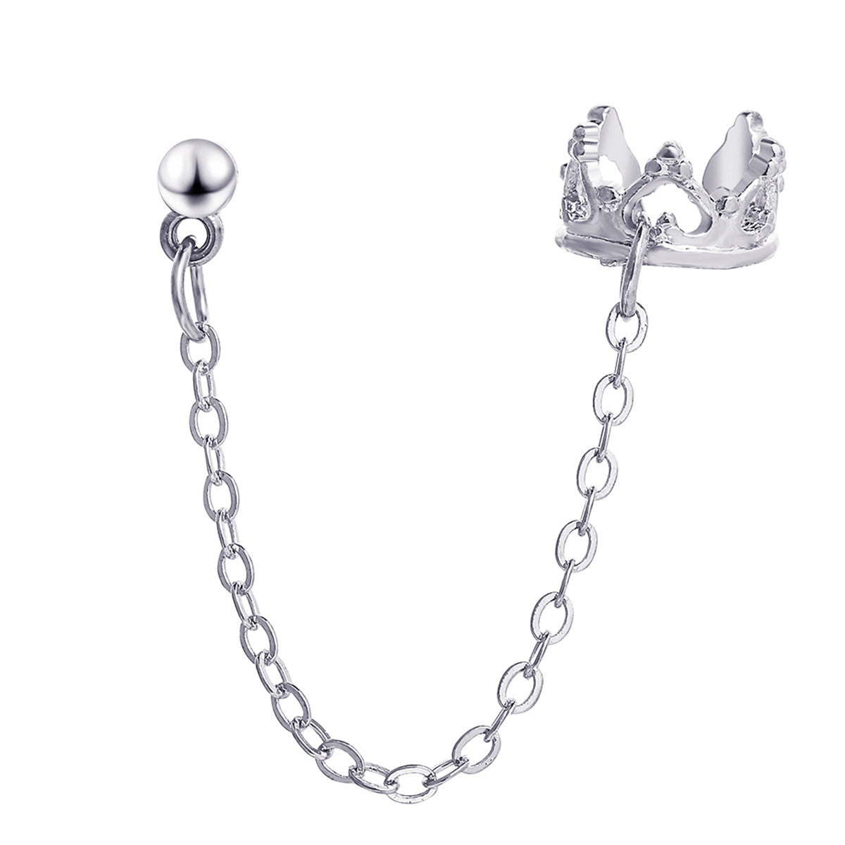 Silver-Plated Heart Crown Chain Ear Cuff