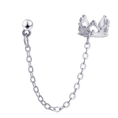 Silver-Plated Heart Crown Chain Ear Cuff