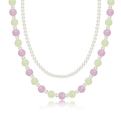 Pearl & Purple Quartz Silver-Plated Layered Necklace