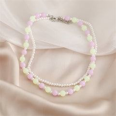 Pearl & Purple Quartz Silver-Plated Layered Necklace