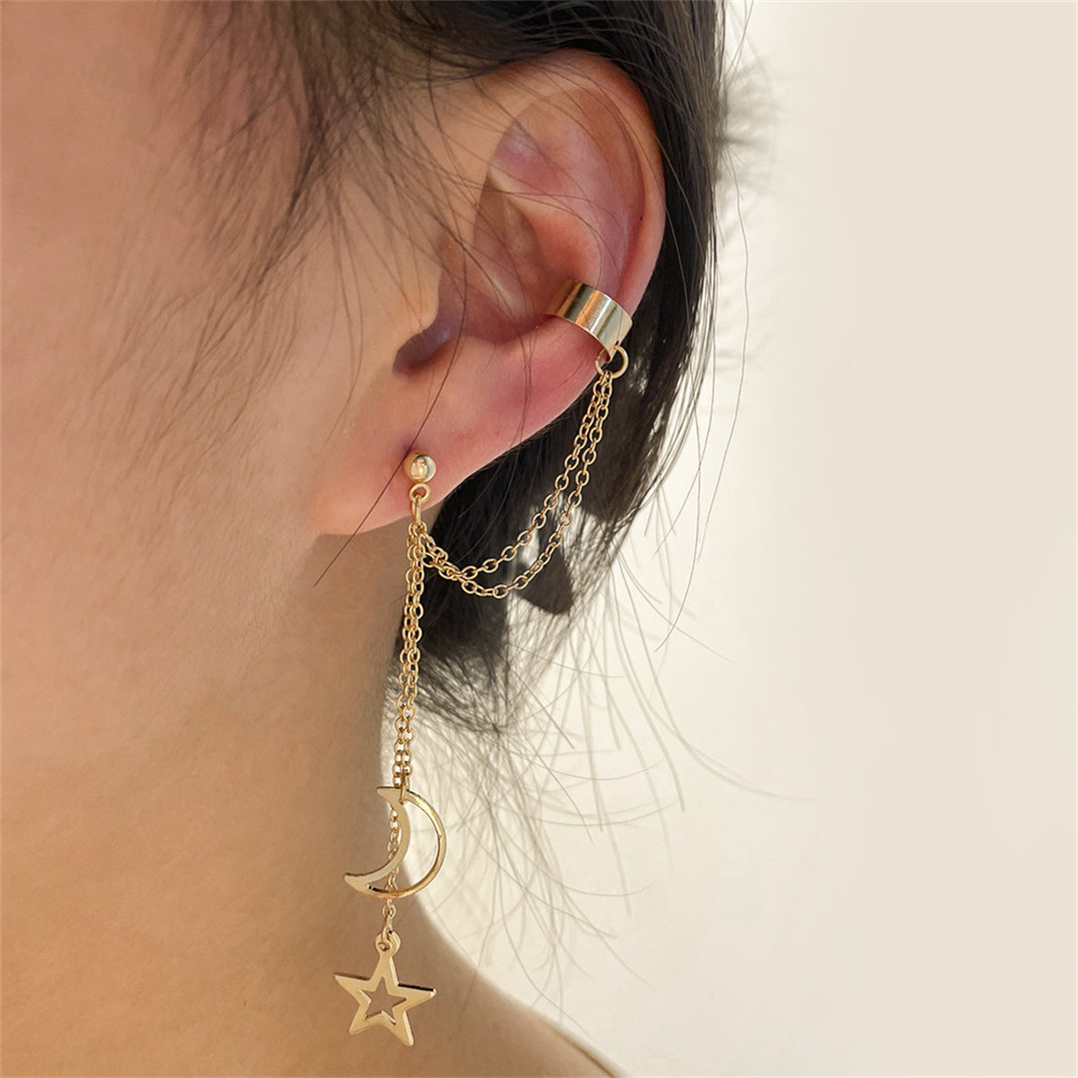 18K Gold-Plated Celestial Ear Cuff Drop Earrings