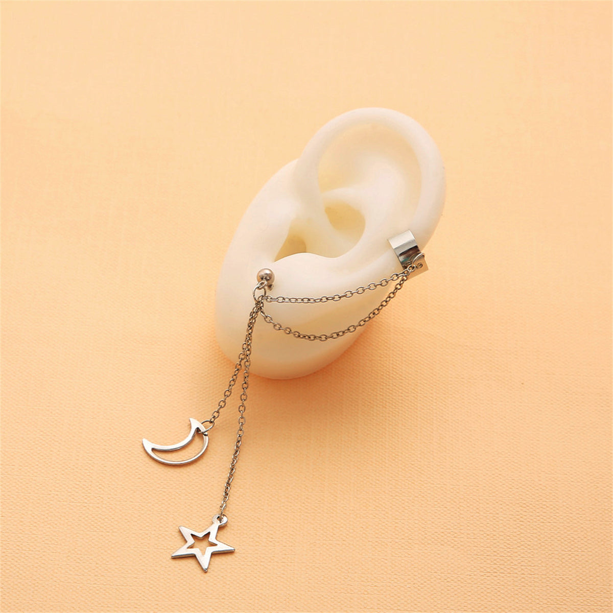 Silver-Plated Ear Cuff & Celestial Drop Earring