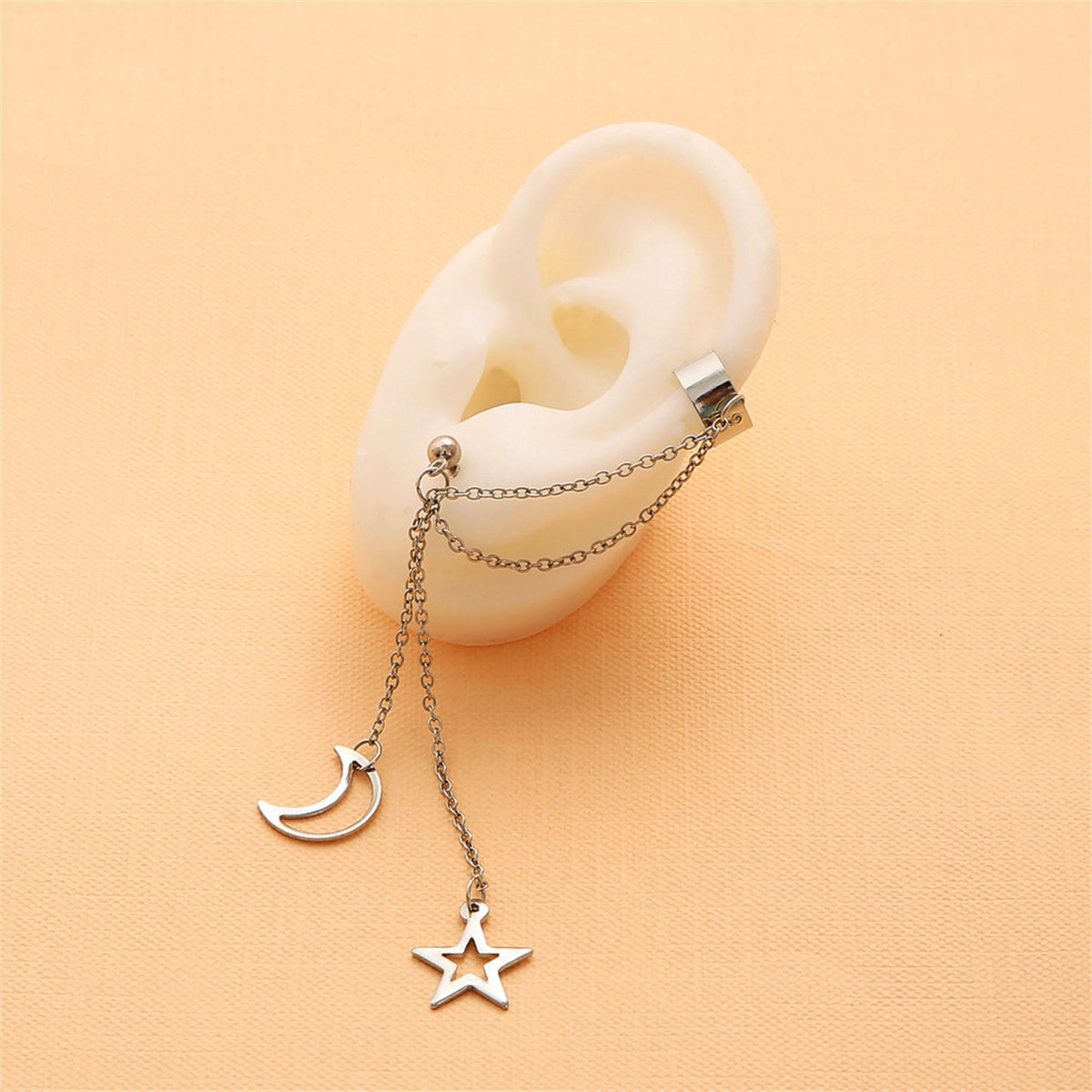 Silver-Plated Ear Cuff & Celestial Drop Earring