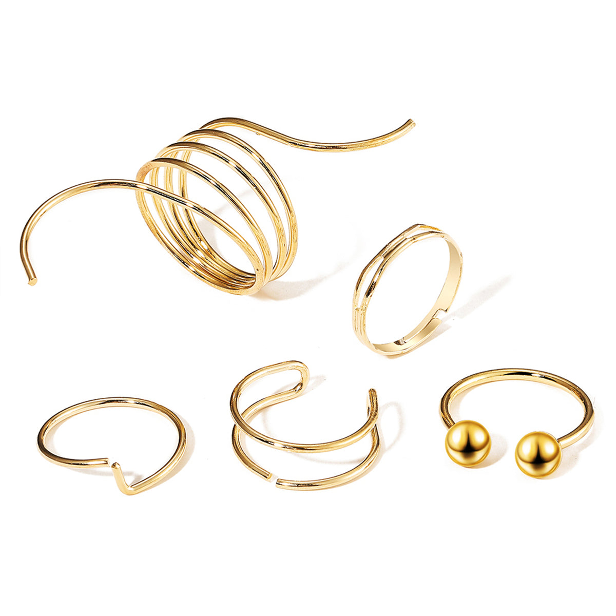 18K Gold-Plated Bead Layered Ring Set