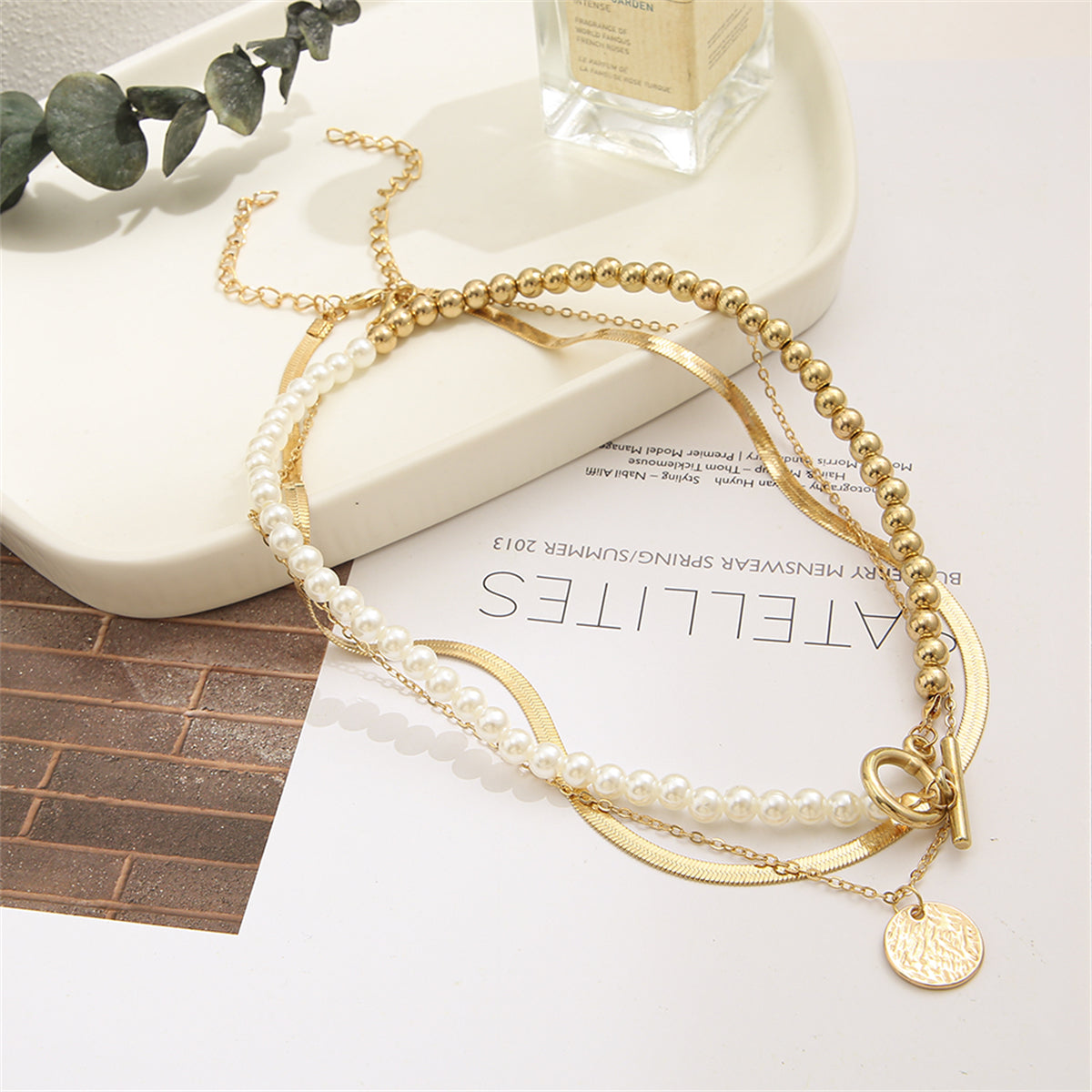 Pearl & 18K Gold-Plated Snake Chain Toggle Necklace Set