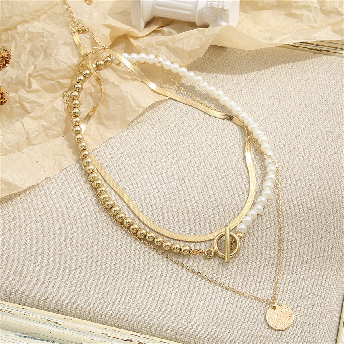 Pearl & 18K Gold-Plated Snake Chain Toggle Necklace Set