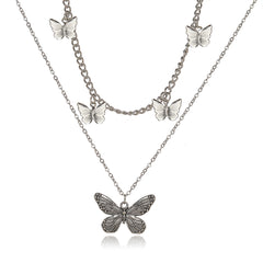 Silver-Plated Layered Butterfly Station Necklace