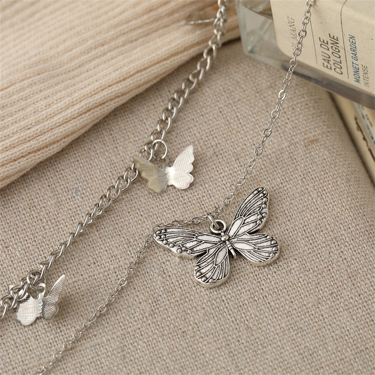 Silver-Plated Layered Butterfly Station Necklace