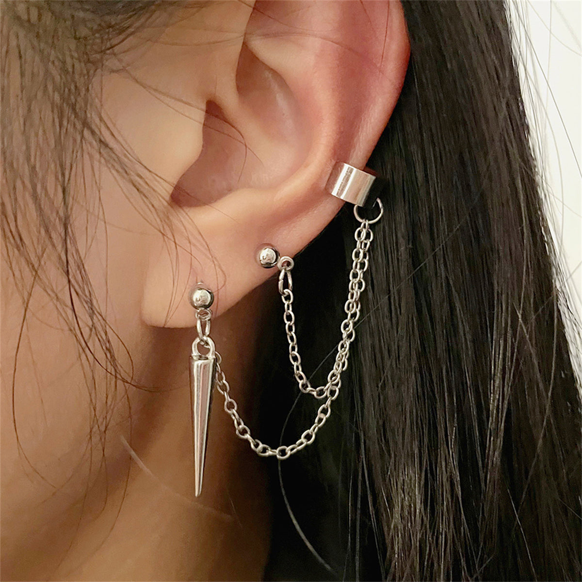 Silver-Plated Awl Dangle Earring & Ear Cuff Set