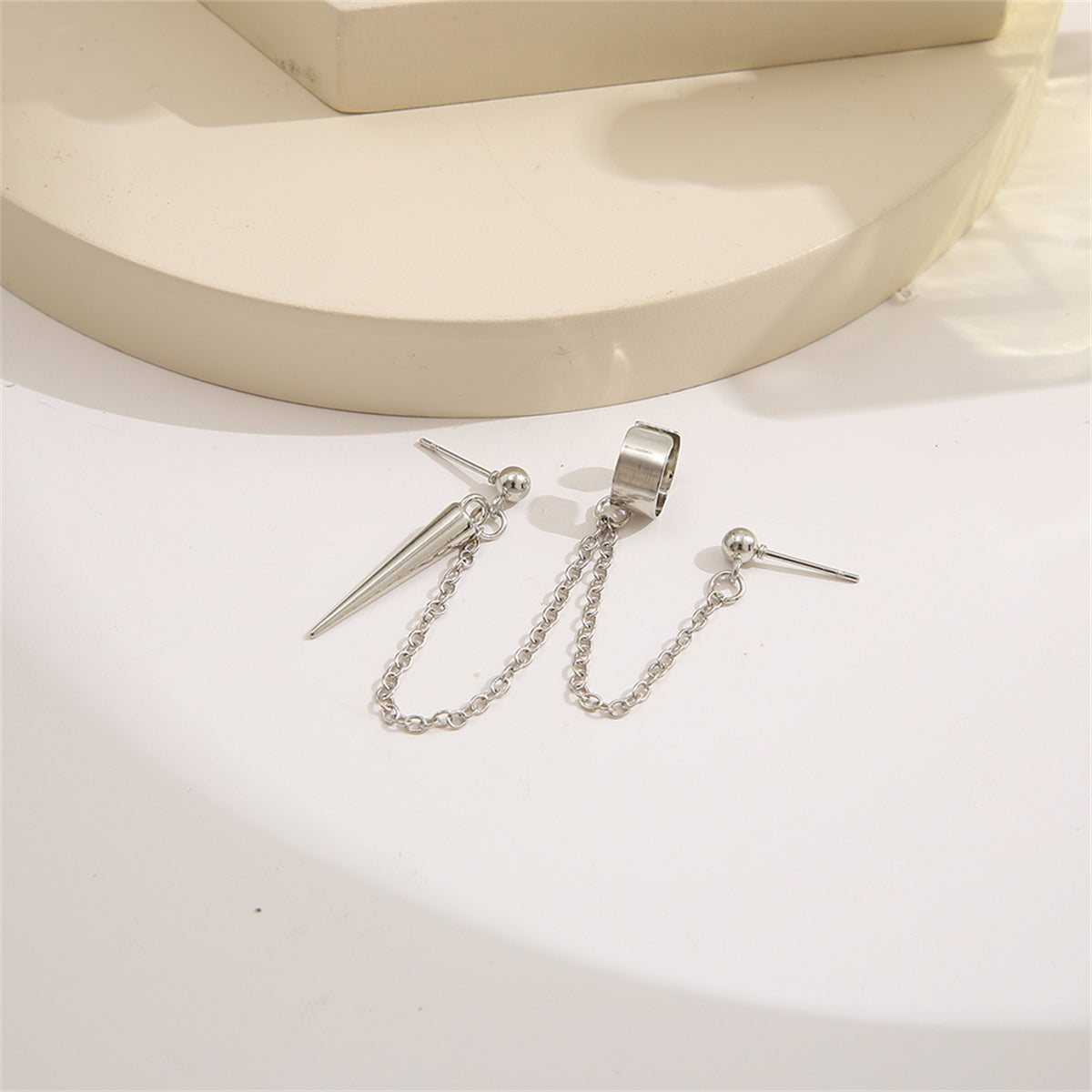 Silver-Plated Awl Dangle Earring & Ear Cuff Set