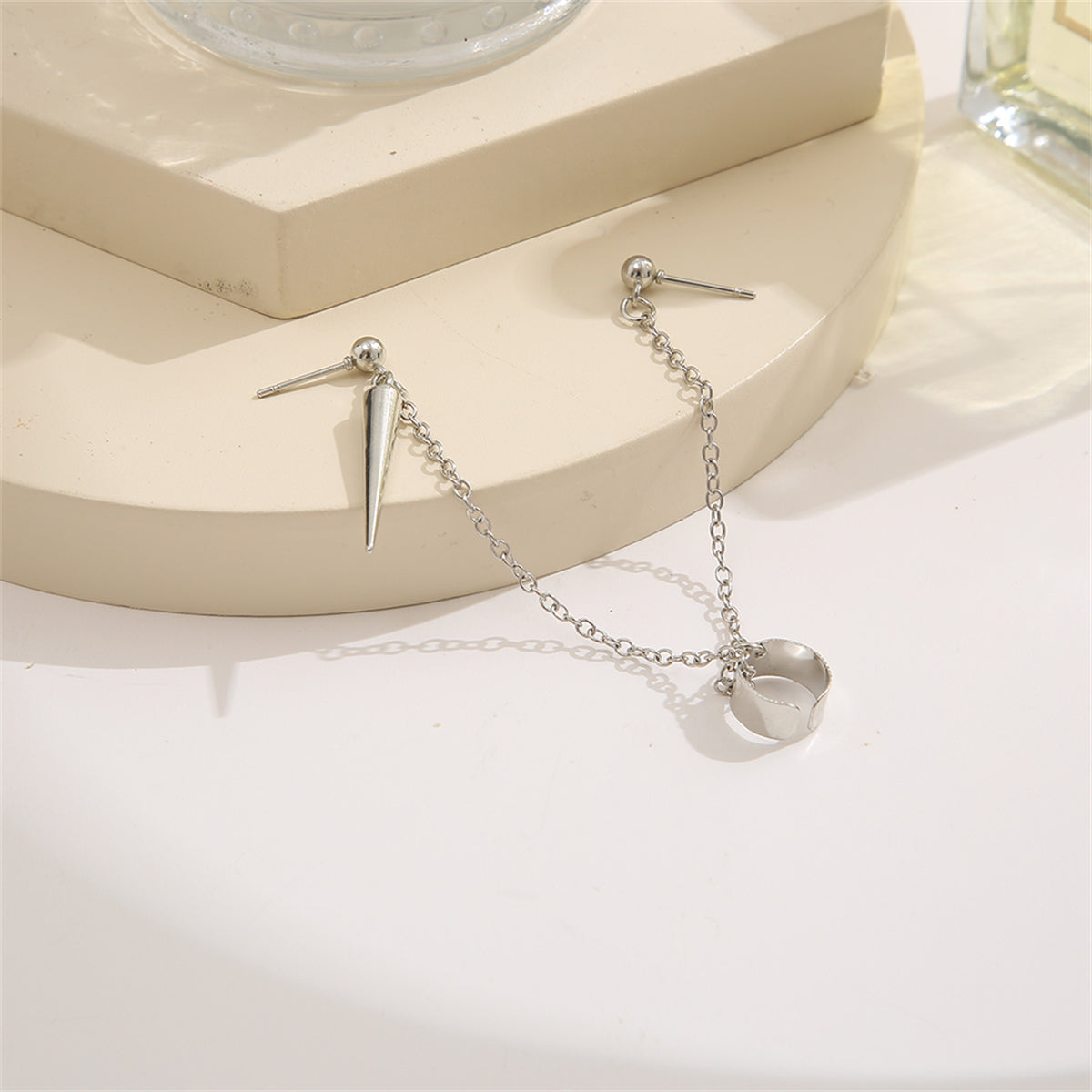 Silver-Plated Awl Dangle Earring & Ear Cuff Set