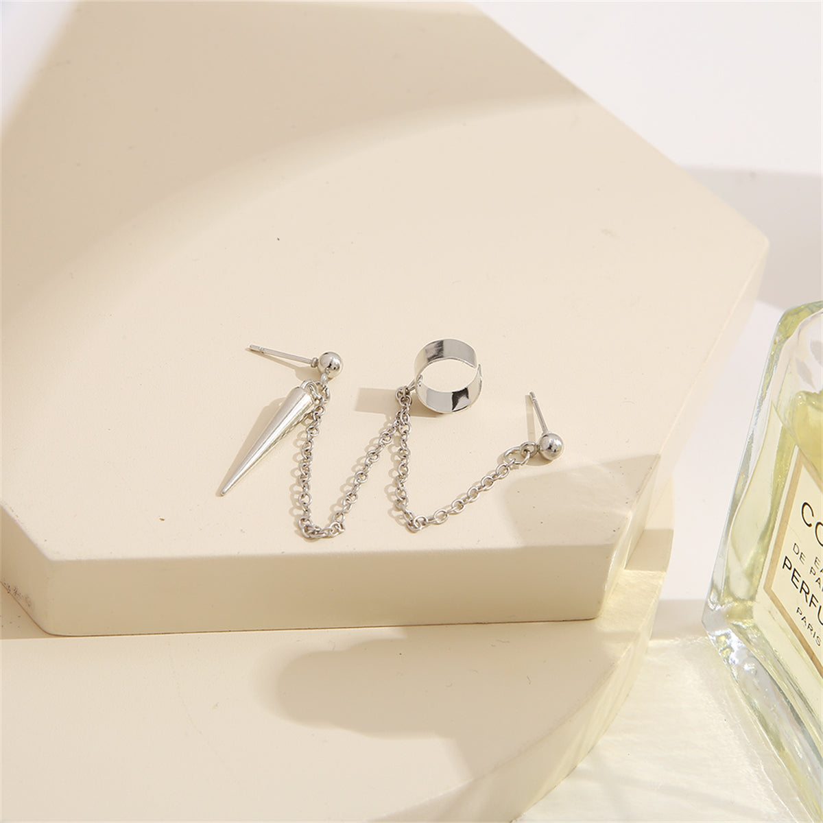 Silver-Plated Awl Dangle Earring & Ear Cuff Set