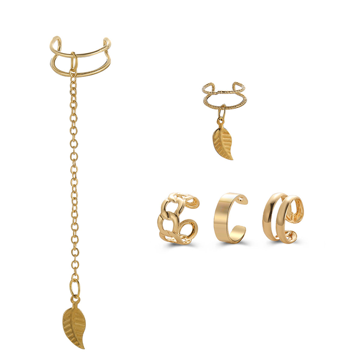 18K Gold-Plated Leaves Ear Cuff Set