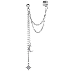 Cubic Zirconia & Silver-Plated Chain Ear Cuff & Celestial Drop Earring