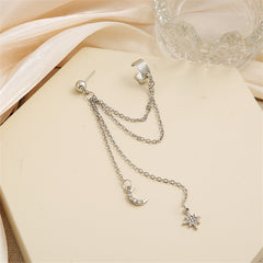 Cubic Zirconia & Silver-Plated Chain Ear Cuff & Celestial Drop Earring