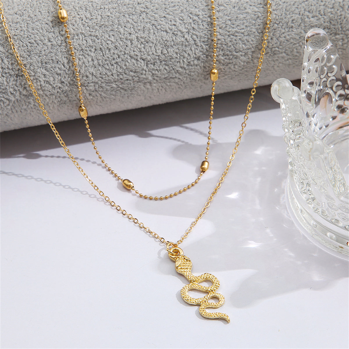 18K Gold-Plated Station Anklet & Snake Charm Anklet