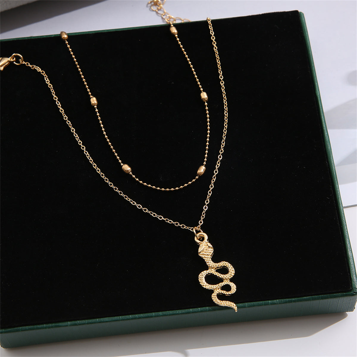 18K Gold-Plated Station Anklet & Snake Charm Anklet