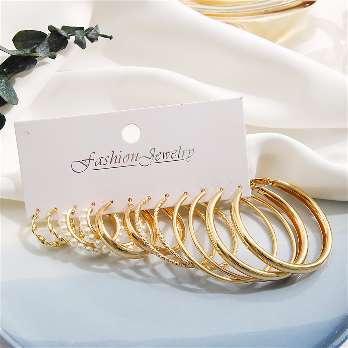 Pearl & 18K Gold-Plated Twisted Hoop Earrings Set