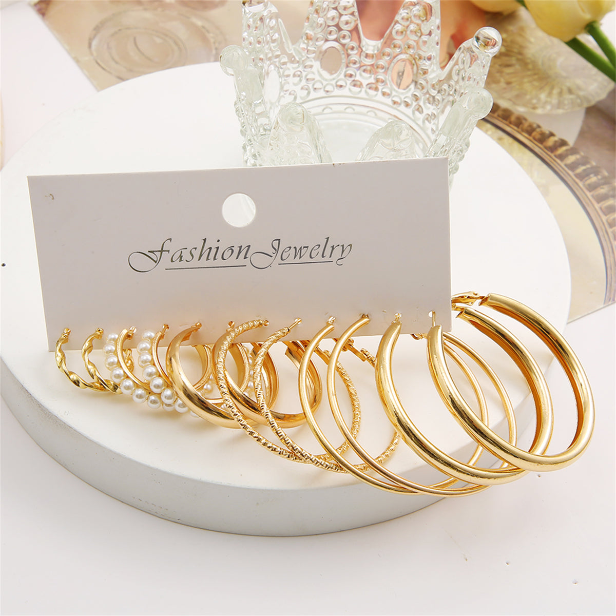 Pearl & 18K Gold-Plated Twisted Hoop Earrings Set