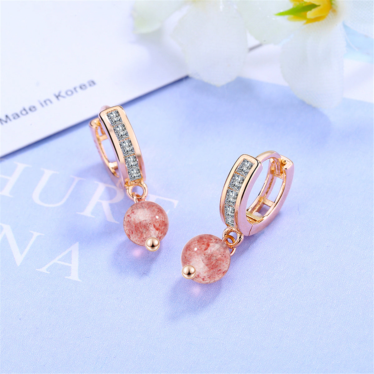 Cubic Zirconia & Pink Crystal Huggie Drop Earrings