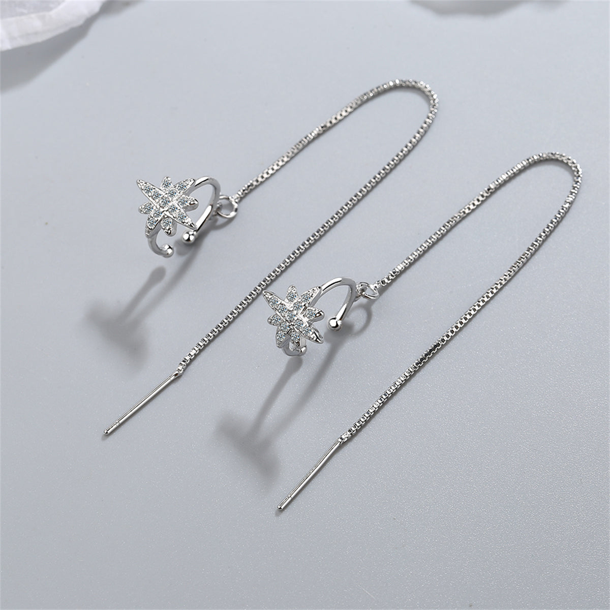 Cubic Zirconia & Silver-Plated Star Ear Cuff & Threader