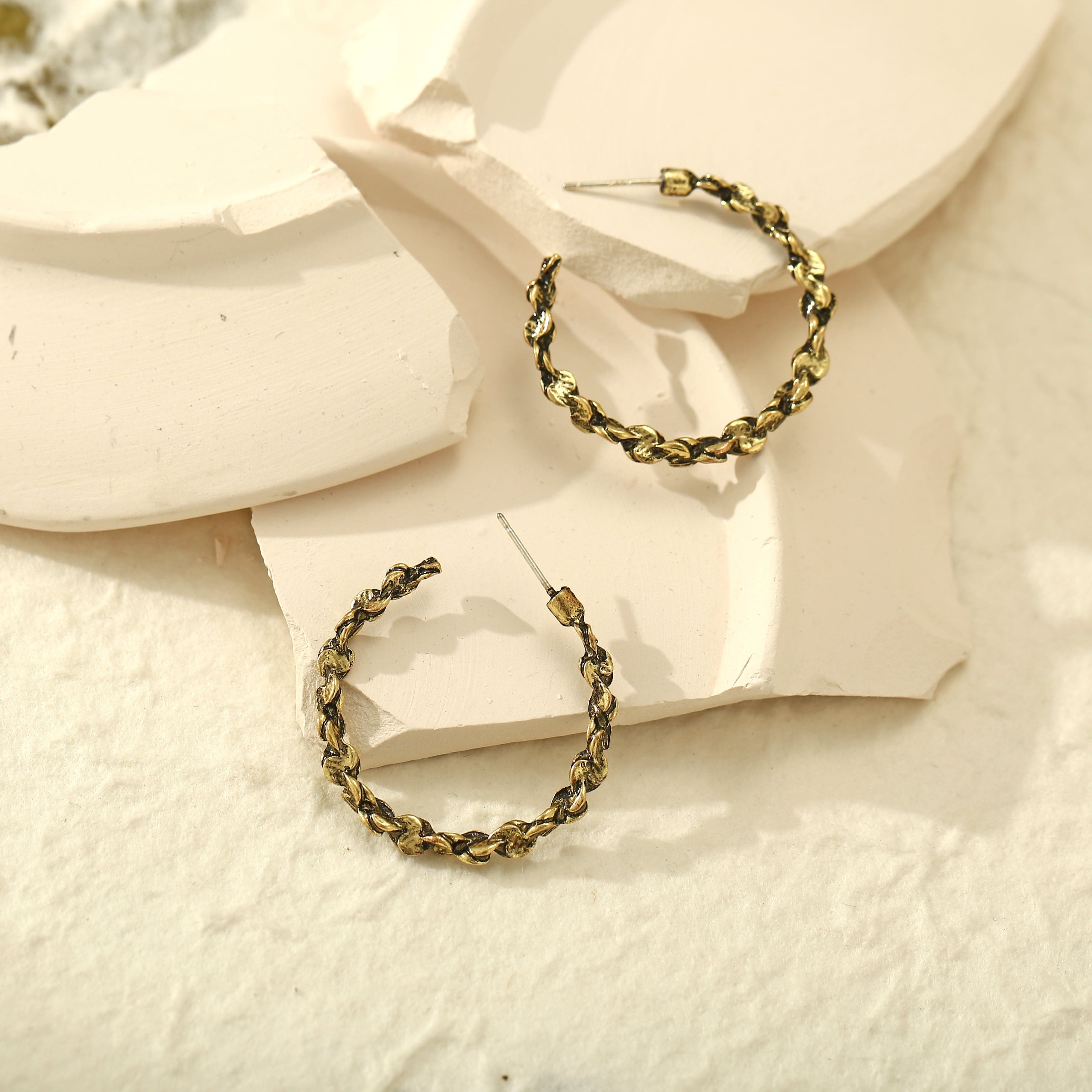 18K Gold-Plated Abstract Textured Open Hoop Earrings