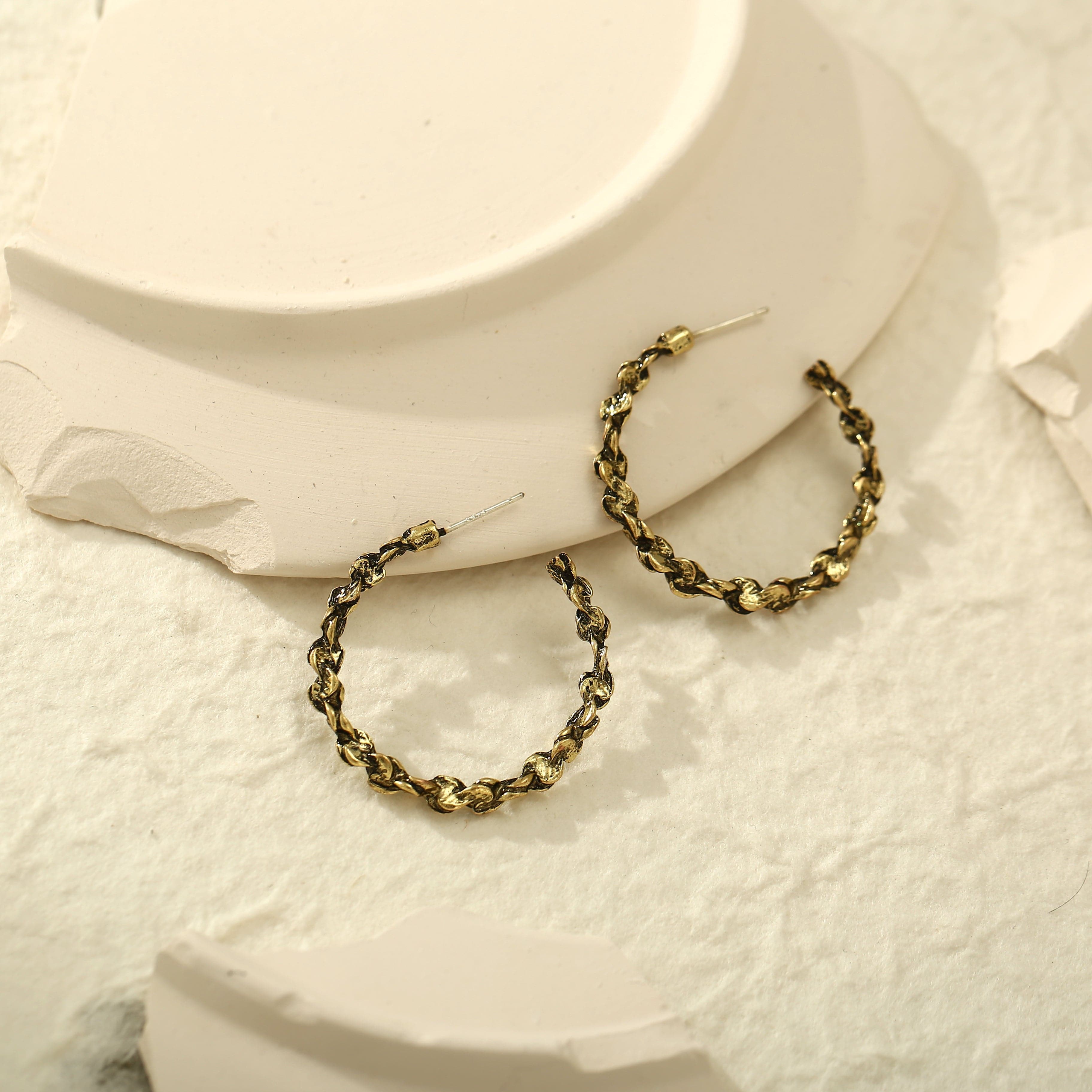 18K Gold-Plated Abstract Textured Open Hoop Earrings