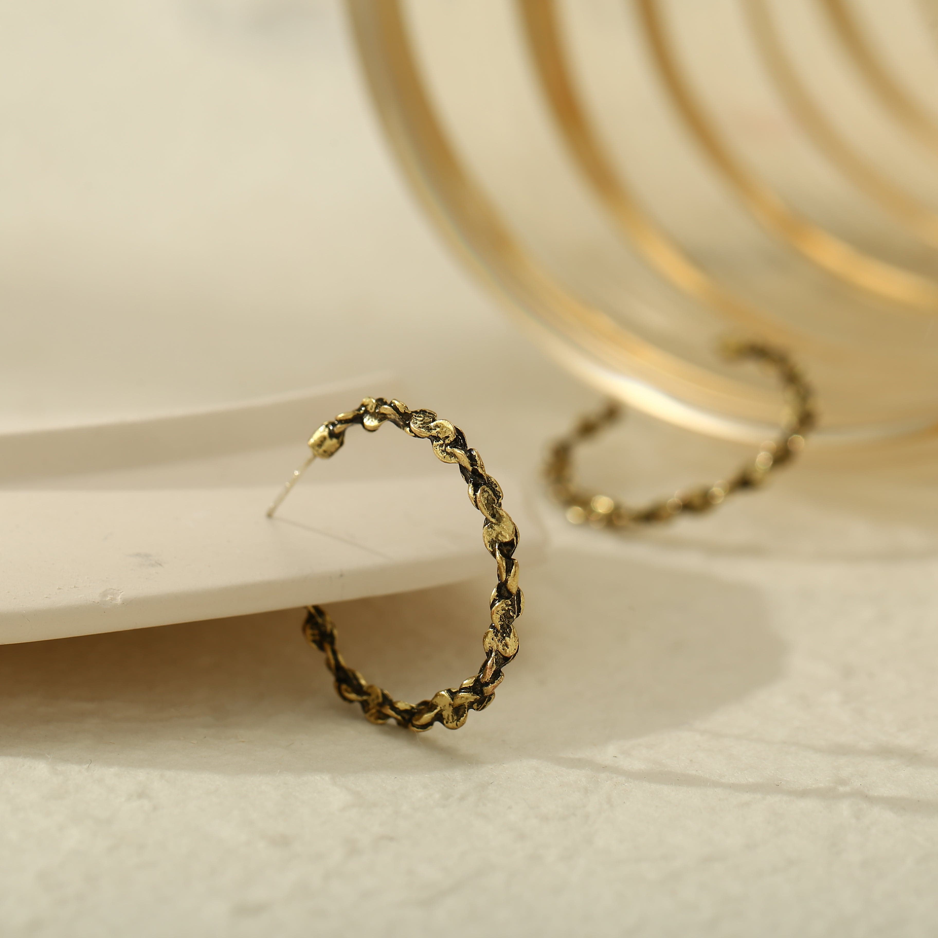 18K Gold-Plated Abstract Textured Open Hoop Earrings