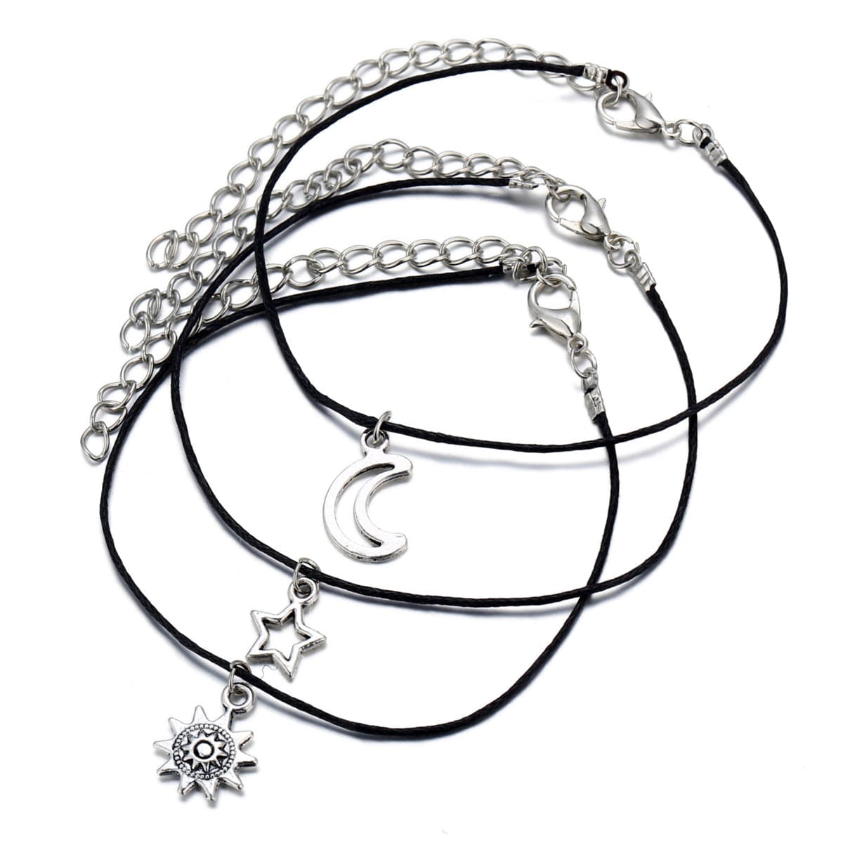 Silver-Plated Moon & Star Charm Anklet Set